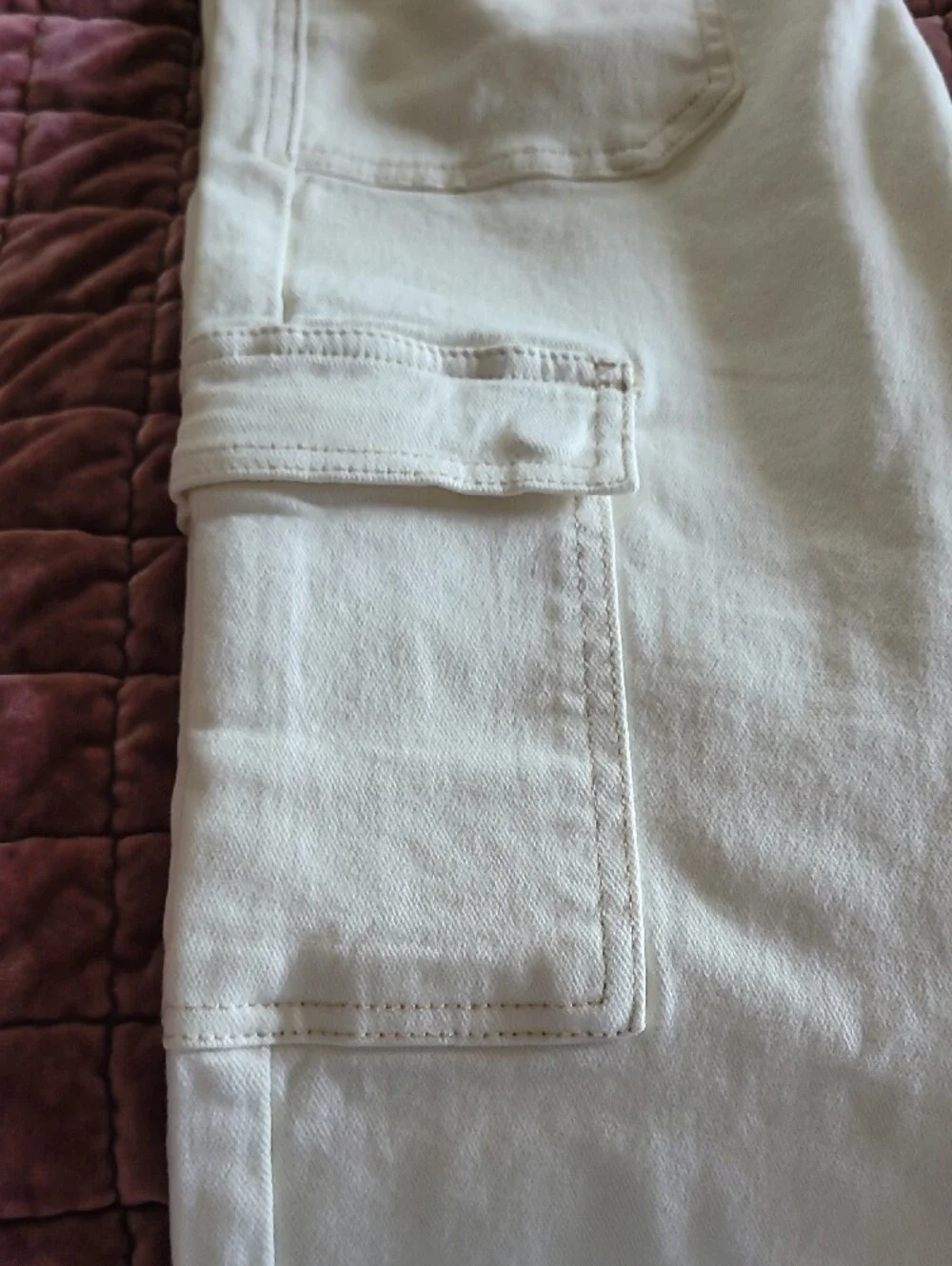 Risen Women's Cream Cargo Jeans, Roll-up Hem